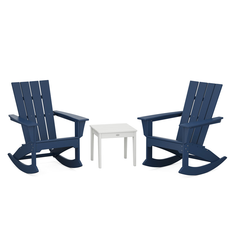 POLYWOOD Quattro 3-Piece Rocker Set, Navy/White