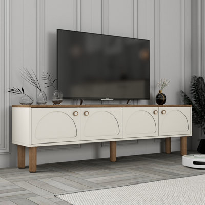 Meuble télé moderne avec option de fixation murale, 5 tablettes, 70,9 po x 20,9 po x 13,8 po | 100% panneau de particules enduit de mélamine, épaisseur: 0,7 pouce | Conception géométrique pour les salons contemporains et les espaces multimédias