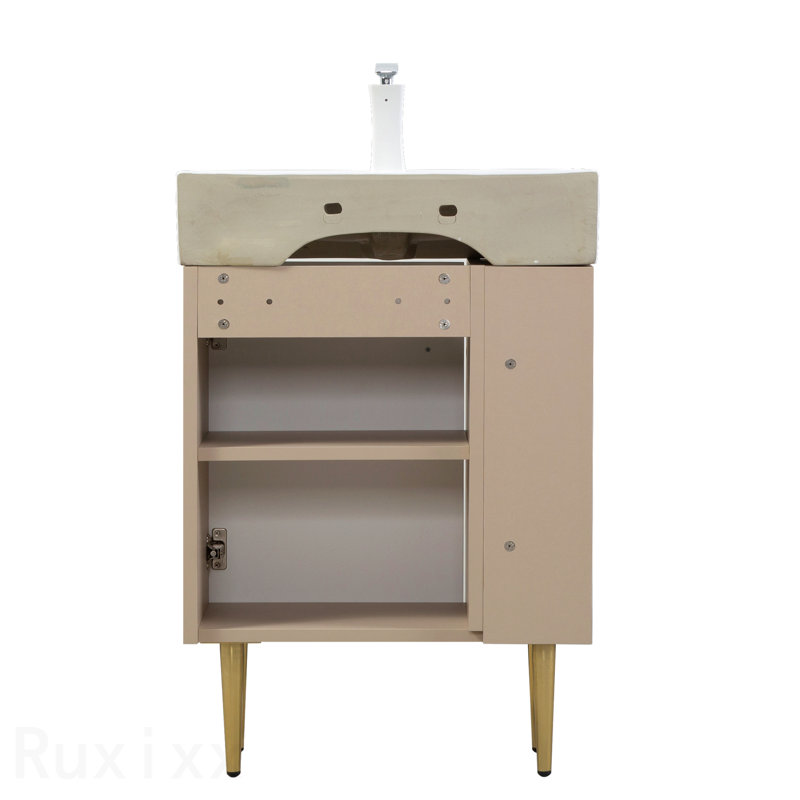 Base de meuble-lavabo 21,6 po seulement, tablette ouverte à gauche, vert, Green/Natural