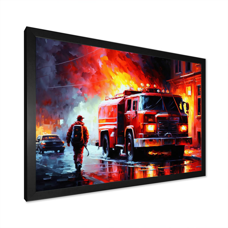 Fiery Pursuit I - The Fire Truck'S, Cadre photo noir, L 20 po x H 12 po