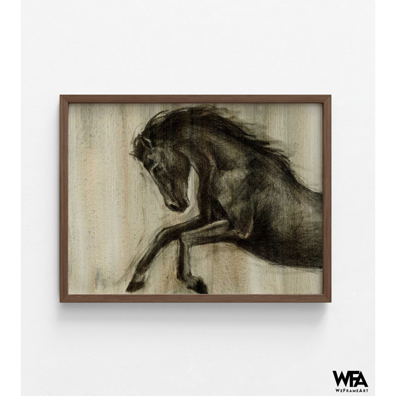 «Dynamic Stallion II» par Ethan Harper, décor de cheval noir, œuvre de ferme rustique, idée de cadeau équestre très grand, art de cheval qui court