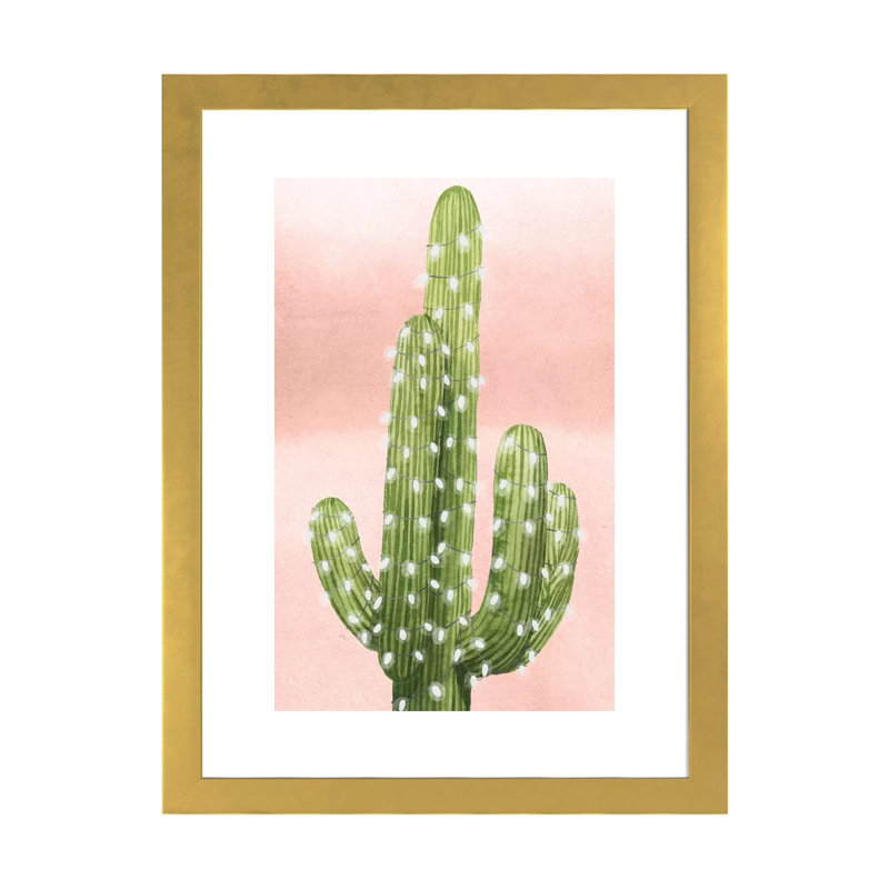 «Christmas Cactus Collection B» par Grace Popp - impression, H 32 po x l 24 po x P 1 po, Papier encadré doré, Blanc