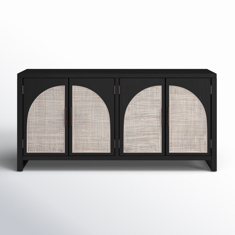 Aki 65'' Black Oak Sideboard with Cane Doors
