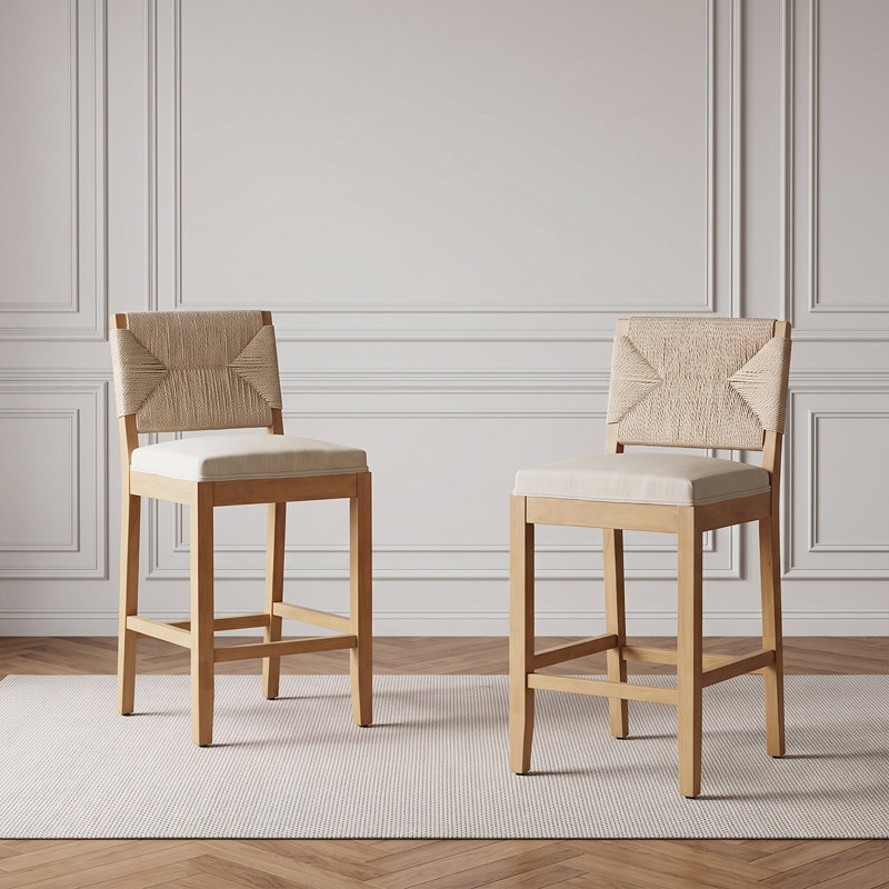 Tabourets de bar 26 po en lin avec dossier tissé et structure en bois