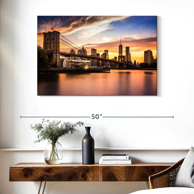 Lilie Brooklyn Bridge Sunset, H 26 po x l 39 po