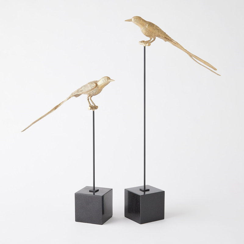 Perched Swallow-Brass-Sm, 24.5" H x 3.5" W x 13.75" D
