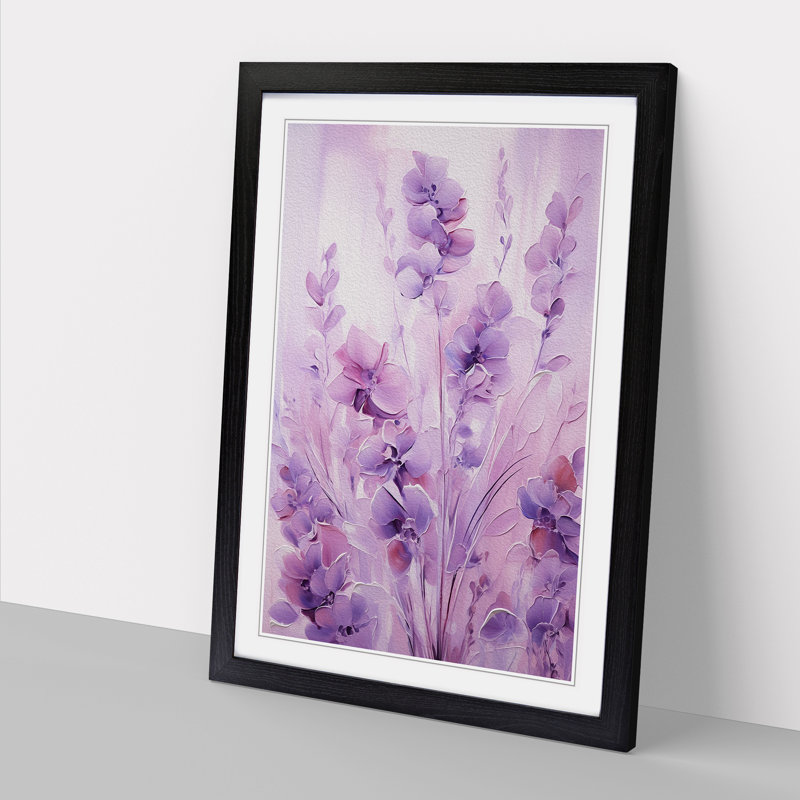 Lavender Flower Abstract Art - Framed Print, 64cm H x 46cm W, Black Framed
