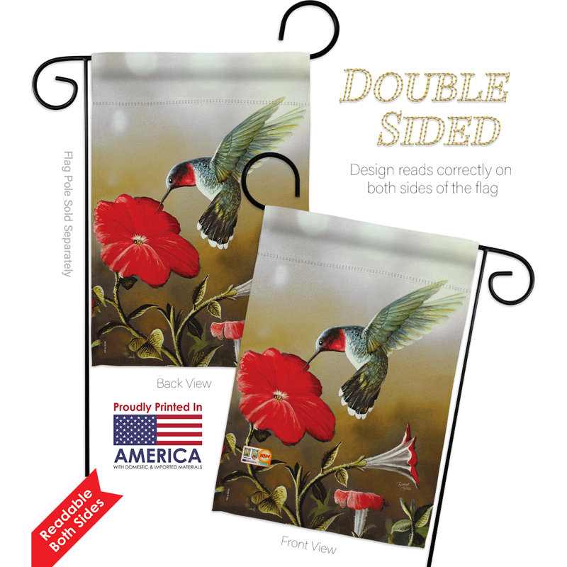 Mélange de polyester à 2 côtés 19 x 13 po ruby hummingbird drapeau de jardin