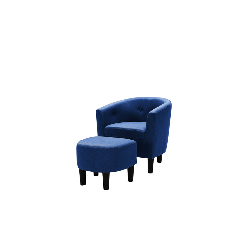 Fauteuil demi-tonneau et repose-pieds en polyester touffeté de 25 po Daugirdas, Mélange de polyester bleu
