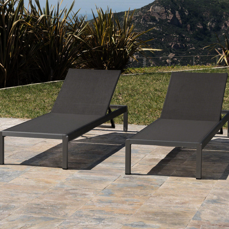 Chaise longue grise 2 en matériau maillé, 2 chaises longues à utilisation longue durée, construction élégante