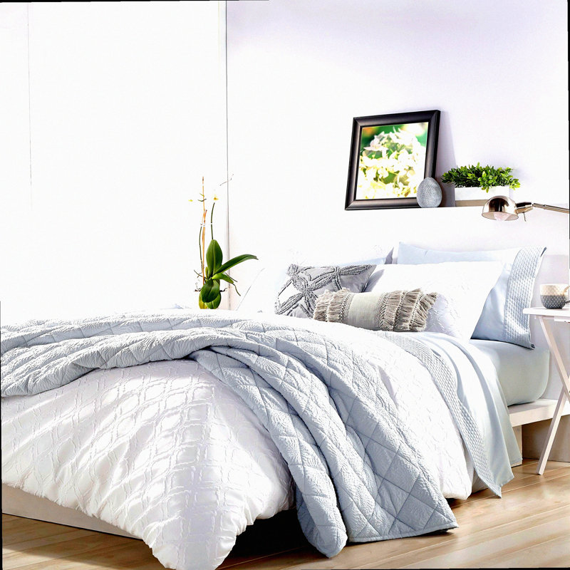 Luxury Cloud Comforter Set - Full/Queen Size - White - Soft Microsculpt Fabric - Ogee Pattern - Solid Color - Cozy Sham Included - Bedding Set