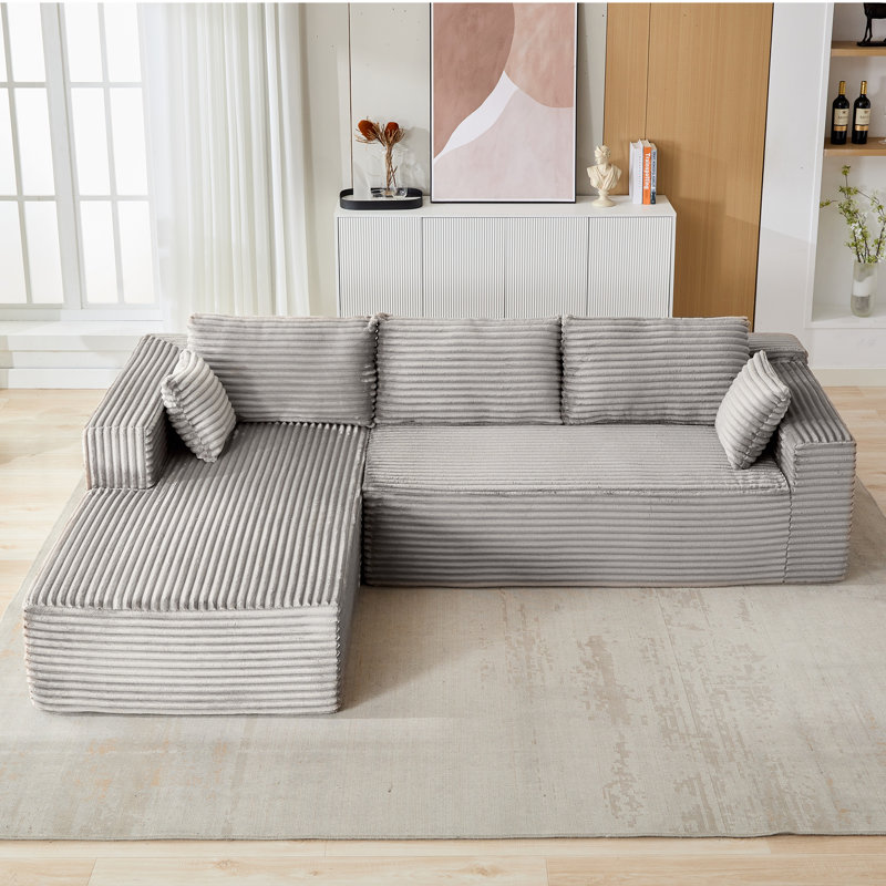 Canapé-lit modulaire modulaire multifonctionnel en forme de L avec siège profond, Velours côtelé gris