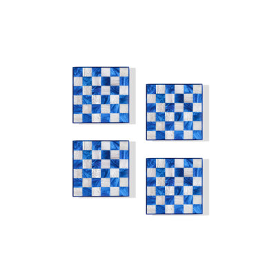 Cobalt Checker Resin Coaster Set