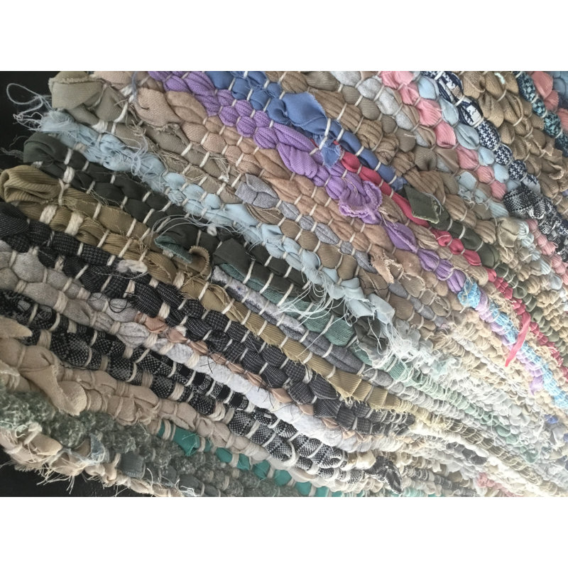 Tapis gris / vert en coton tissé à plat à rayures
