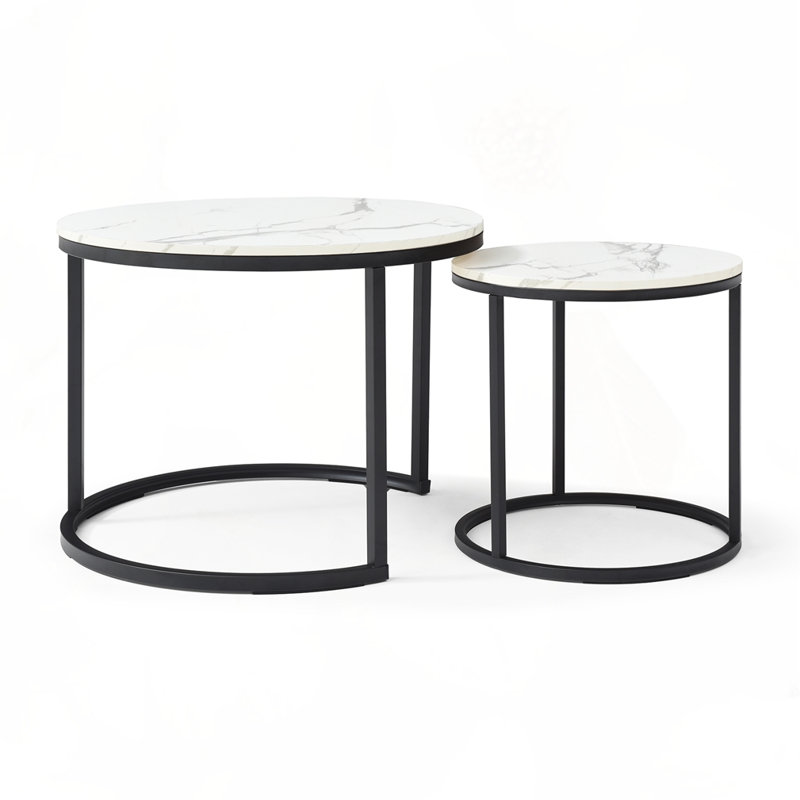 Set 2 Coffee Table Nesting Tables, White, Black
