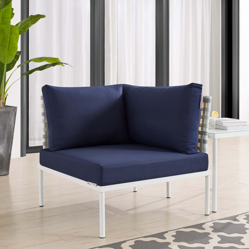 Chaise d'angle pour l'extérieur en aluminium tressé à panier Harmony Sunbrella, Sunbrella® bleu marine, Taupe