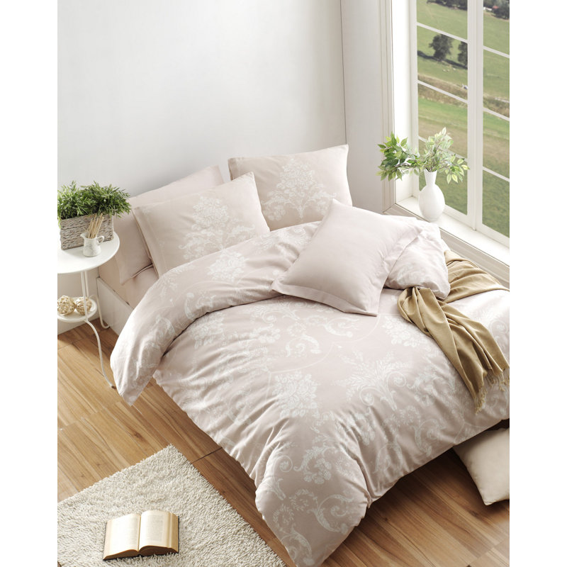 King Quilt Cover Set, 65% Cotton/35% Polyester | Includes 2 Pillowcases 19.7 x 31.5 inches | Elegant Mink & White Design, Machine Washable, Button & Envelope Closure, Soft & Durable