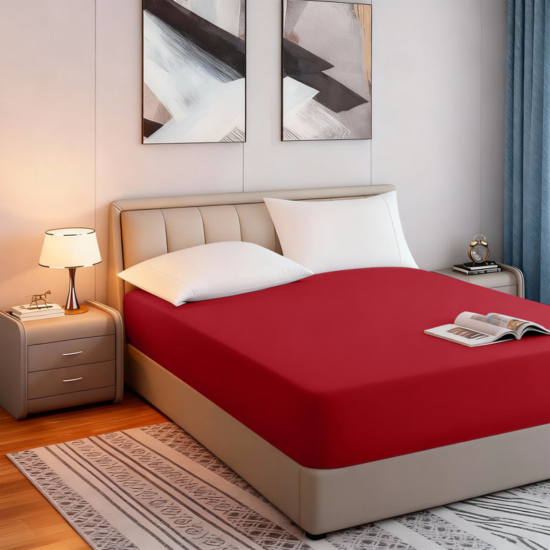 Tanvish Luxury Microfiber Fitted Sheet - 40 cm Deep Pocket, Ultra-Soft - Wrinkle-Free and Easy Care, Kingsize (5'), Red