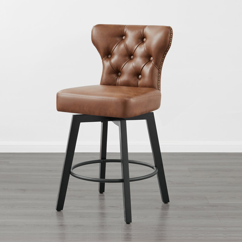 Tabouret de comptoir pivotant touffeté Akeil, Brun, 1