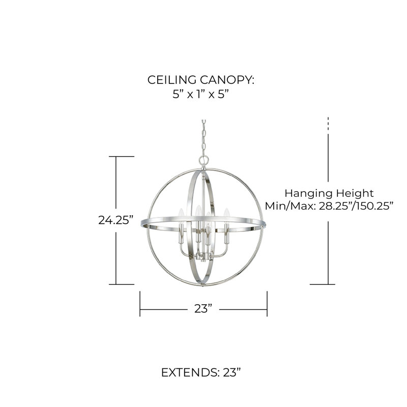 Lustre sphérique unique à 4 lumières Oxley, Nickel poli, H 24,25 po x l 23 po x P 23 po