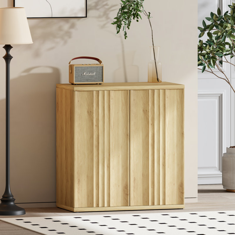 31.5" Accent Cabinet With Adjustable Shelves, Light Yellow Wood