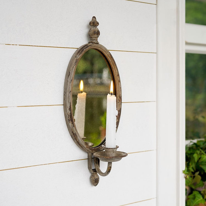 Porte-bougie en métal antique avec applique murale