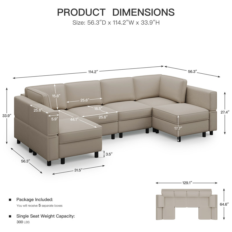 Canapé modulaire en U rembourré avec espace de rangement, Velours gris velours