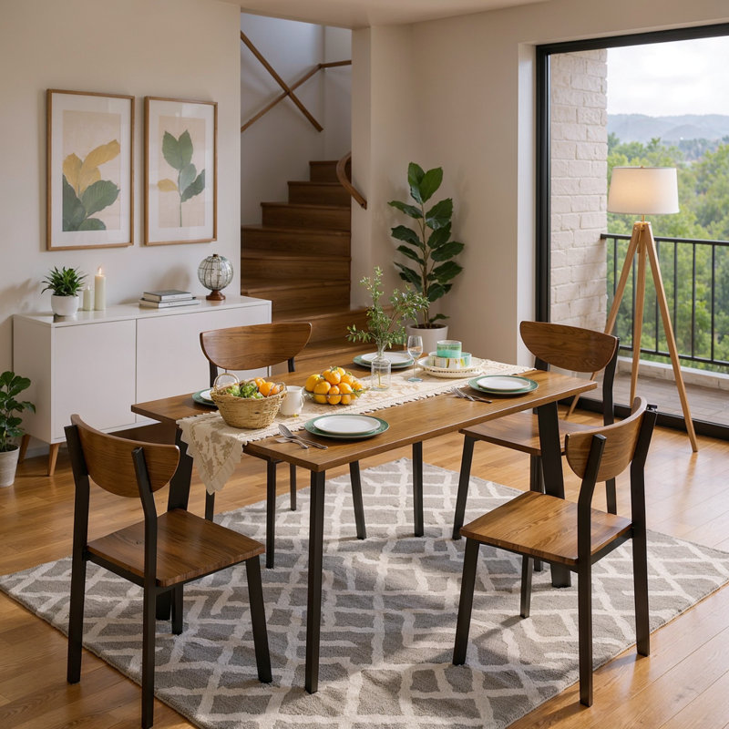 Ensemble de table de salle à manger pour 4 personnes, table de salle à manger rectangulaire et 4 chaises courbées avec dossier en forme de lune, ensemble de table et chaises de cuisine moderne 5 pièces pour le salon, coin repas, petits espaces