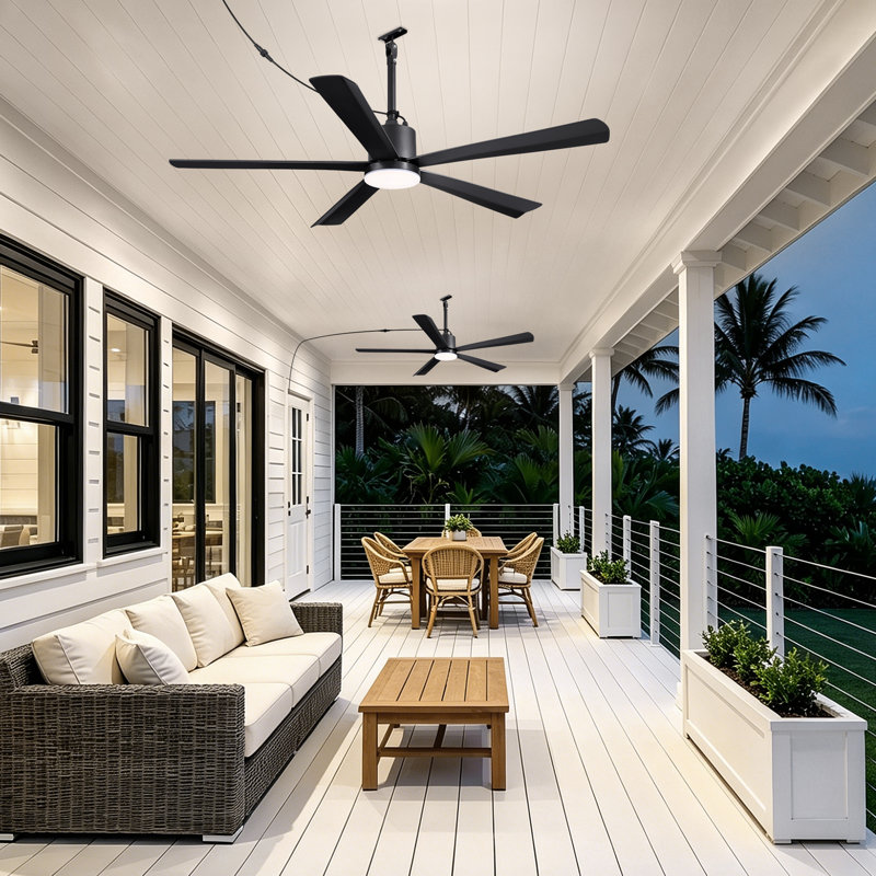 54" Wet Rated Plug-in 5-Blade IP65Outdoor  Waterproof Ceiling Fan with Dimmable LED Lights and Remote Control 