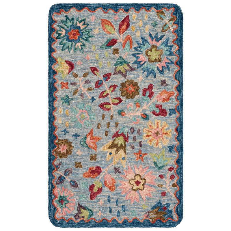 Bouie 366 Hand Tufted Wool/Cotton Floral Rug in Blue/Pink, Rectangle 3' x 5'