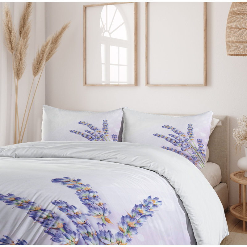 Lavender Floral Organic Cotton Queen Duvet Cover Set