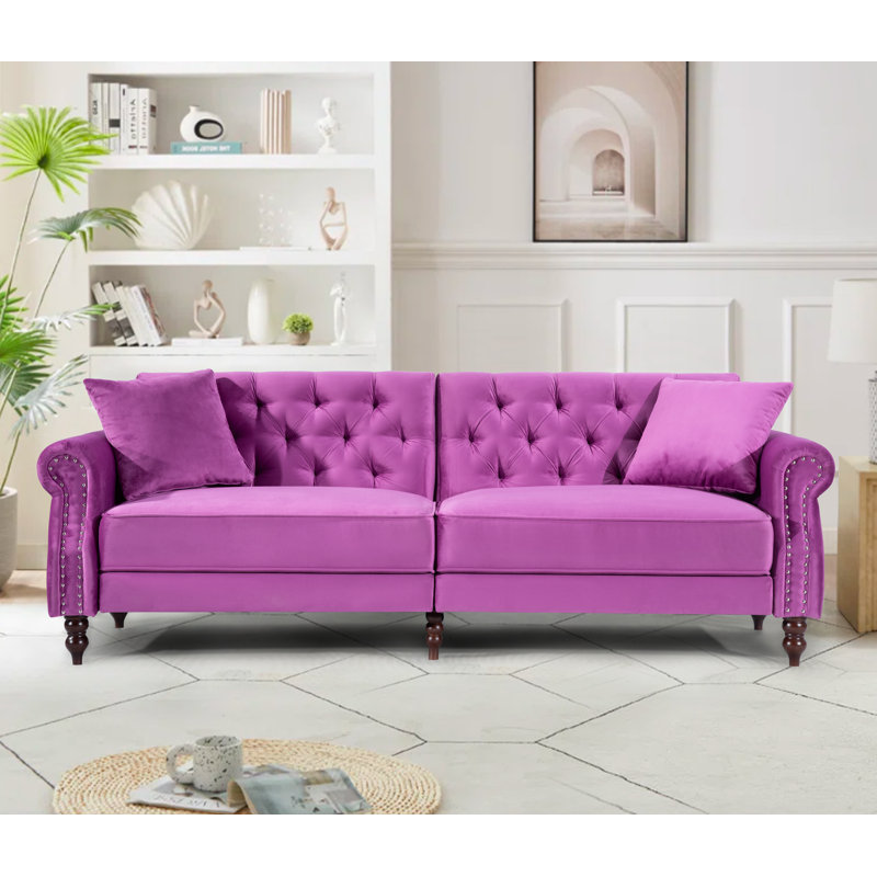 Hanika 87.8'' Velvet Sofa, Violet