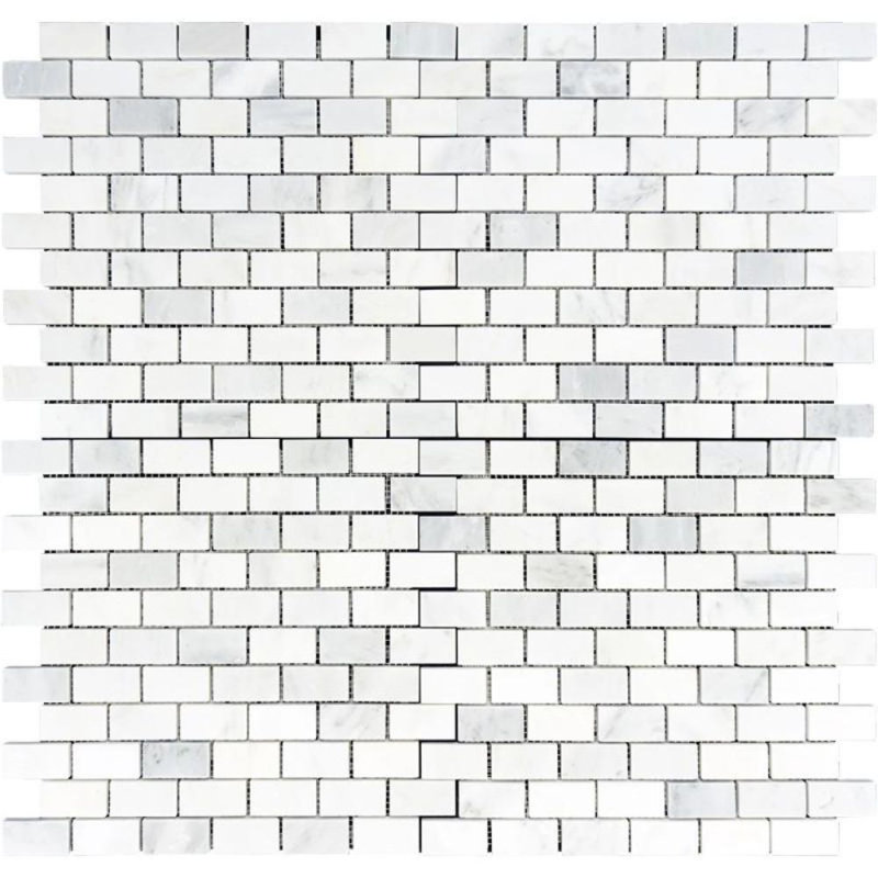 1" x 2" Marble Brick Joint Mosaic Wall & Floor Tile, Polished Oriental White