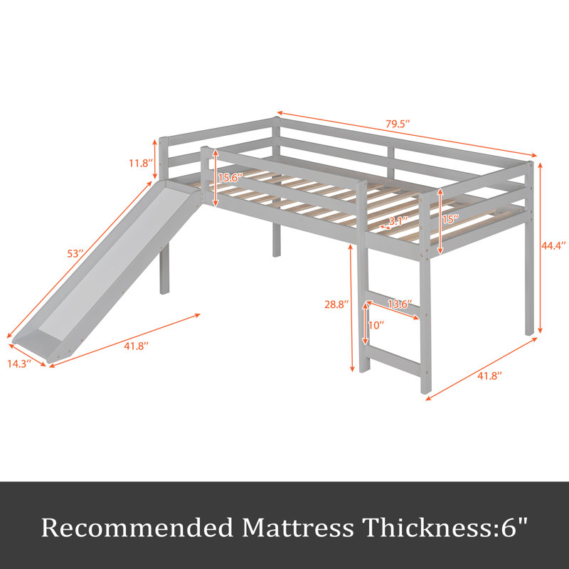 Lit mezzanine simple Jhonatan Kids, gris