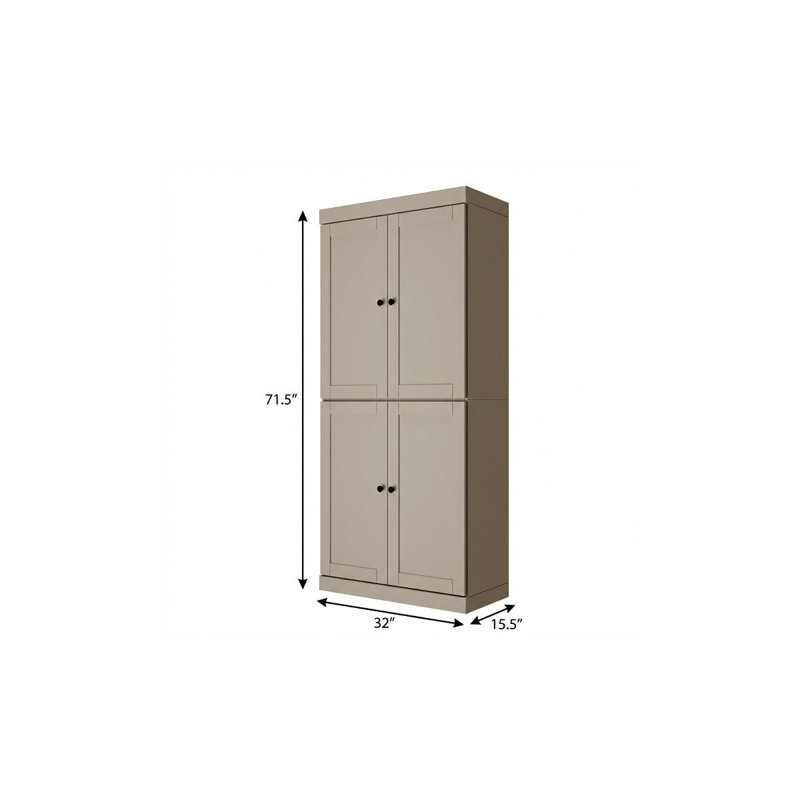 Garde-robe ou armoire de rangement 72 po à deux portes et deux tiroirs en bois massif beige