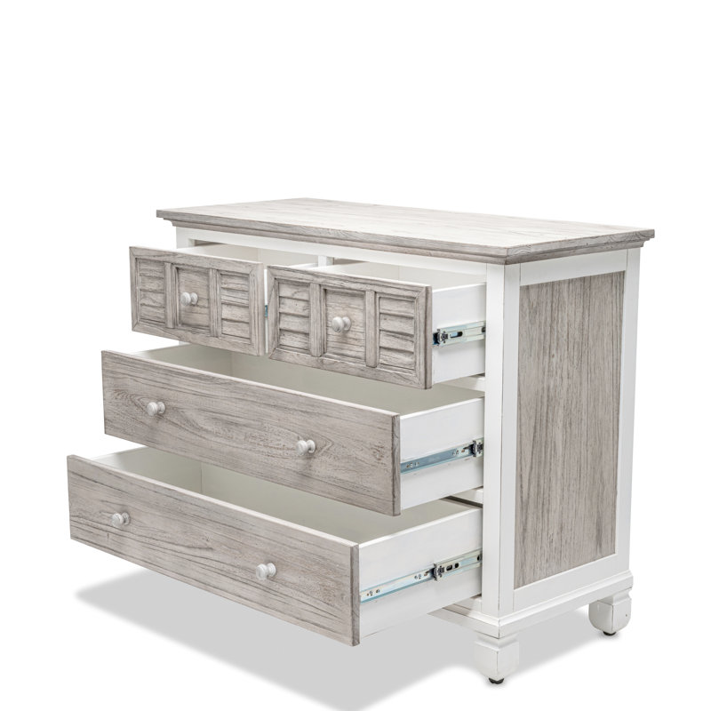 Commode 4 tiroirs - finition gris pommelé et blanc