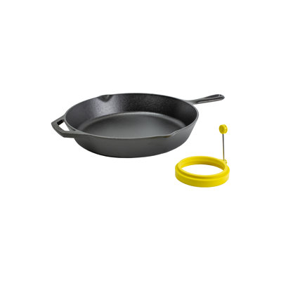 10.25" Cast Iron Skillet With 4" Silicone Egg Ring