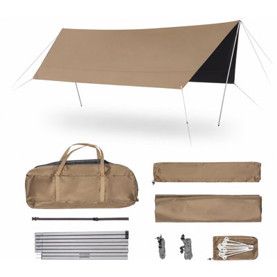 Cloud Skies Camping Tent Tarp With Poles – Waterproof Pu 18000mm+ Rain Shelter, Upf2000+ Anti-uv Sun Shade Canopy For Camping & Outdoor Activities