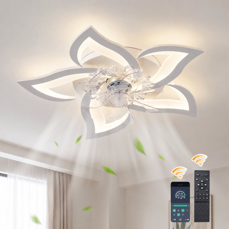 Ventilateur de plafond encastré à intensité variable à 7 pales avec lumière DEL et télécommande Izzabella, Blanc