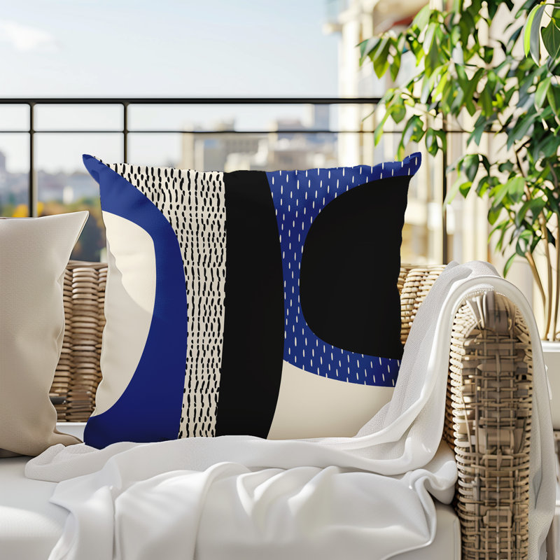 Coussin carré intérieur / extérieur pia, H 15 po x l 15 po, Bleu marine / noir / blanc cassé