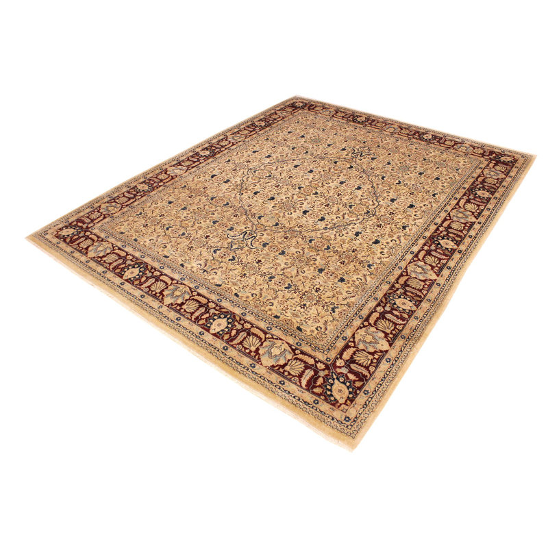 Tapis rouge / brun clair en laine noué à la main à motif oriental 7 pi 11 po x 9 pi 11 po Roby
