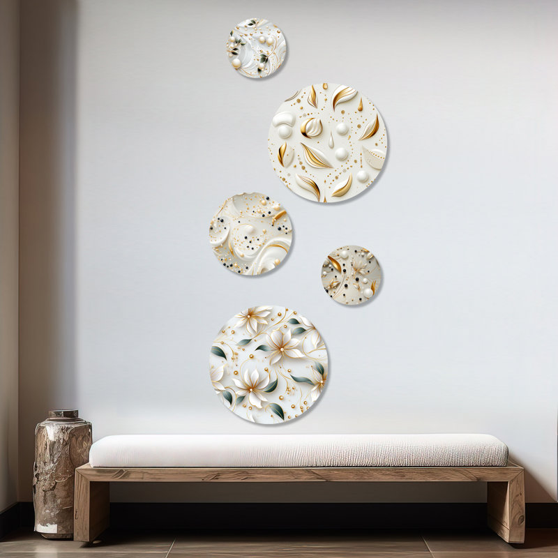 Rooney - Ensemble d'art mural floral rond de 5 pièces