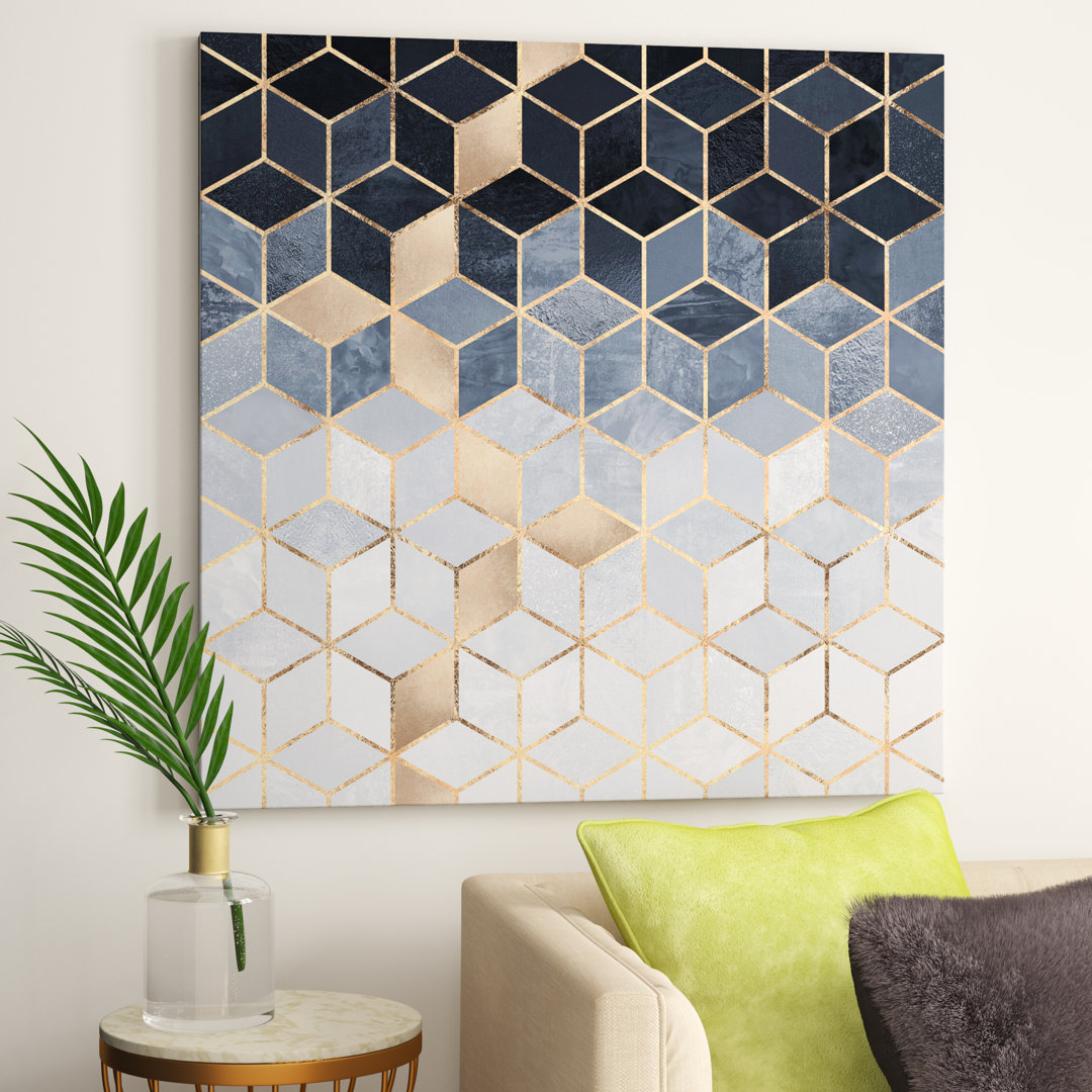 Soft Blue Cubes by Elisabeth Fredriksson - Graphic Art Print on Canvas