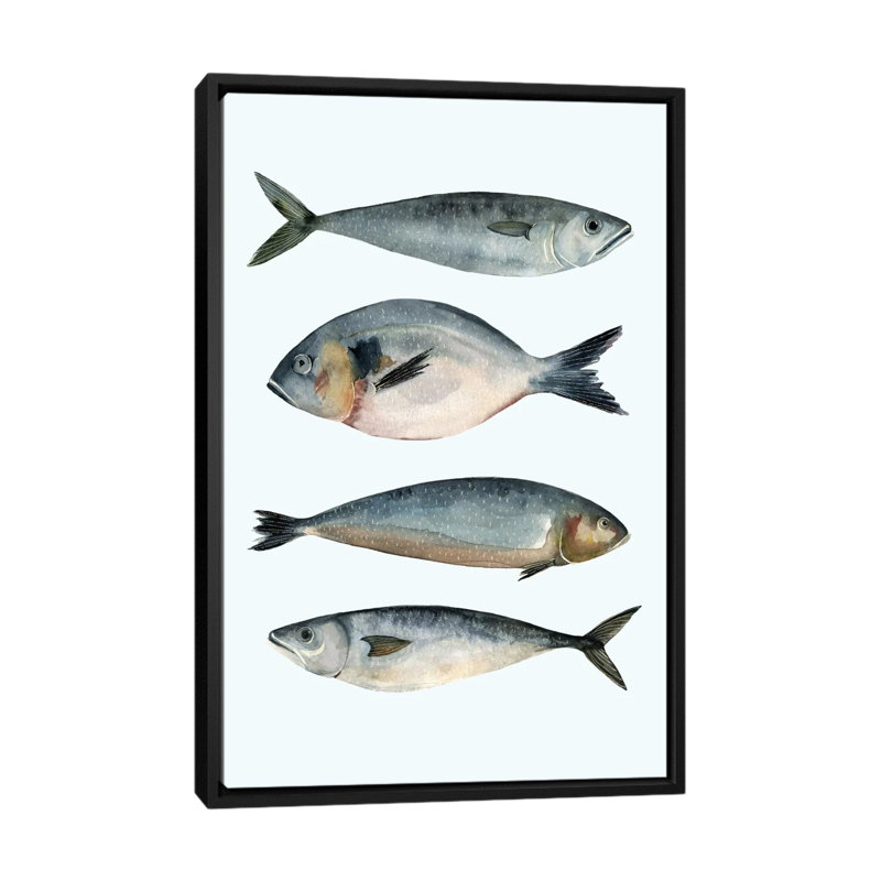 " Four Fish II " by Emma Scarvey, 26" H x 18" W x 1.5" D, Black Framed Canvas, No Mat