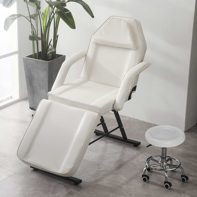Ensemble de 2 fauteuils inclinables réglables en polyuréthane, fauteuil inclinable et salon de beauté, Blanc