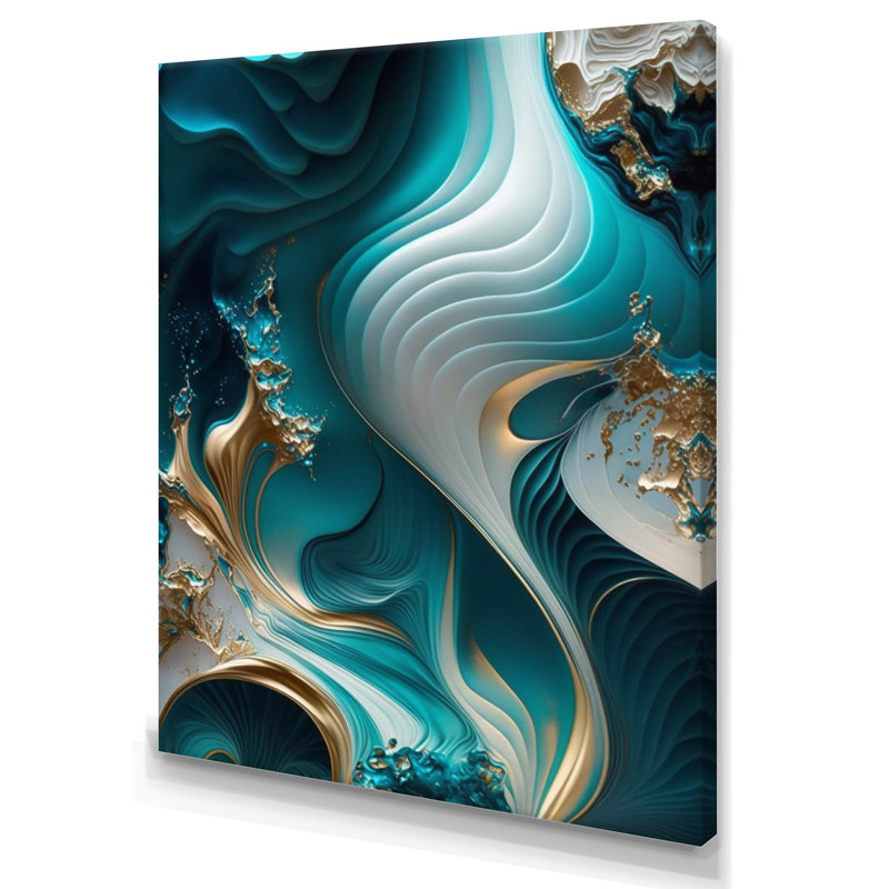 Géode abstraite turquoise II - art mural abstrait en marbre, L 24 po x H 32 po, Toile tendue