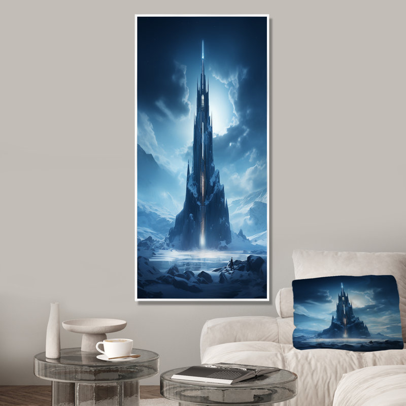 Citadelle bleue, château fort, art mural, Cadre flottant blanc, 40" H x 30" W