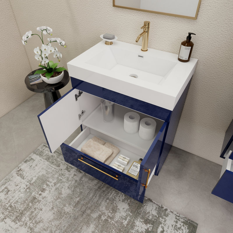 30'' Single Bathroom Vanity with Acrylic Top, Night Blue