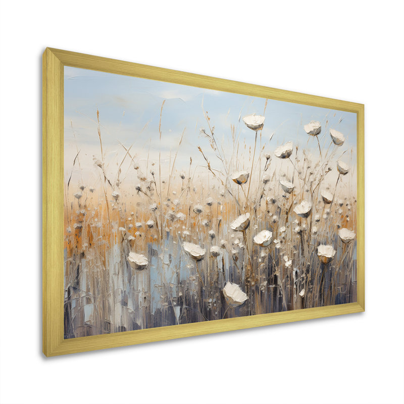 Minimalisme Wildflower Wonderland II sur toile, Cadre doré simple, H 16 po x l 32 po x P 1 po