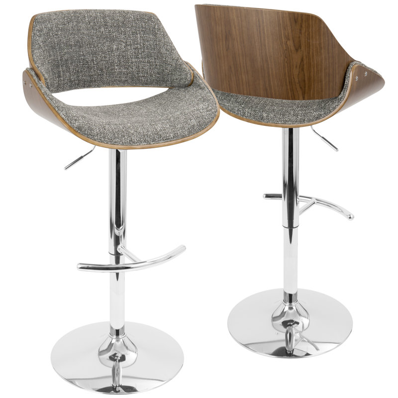 Palmona Adjustable Bar Stool with Rounded T Footrest, Gray, Chrome